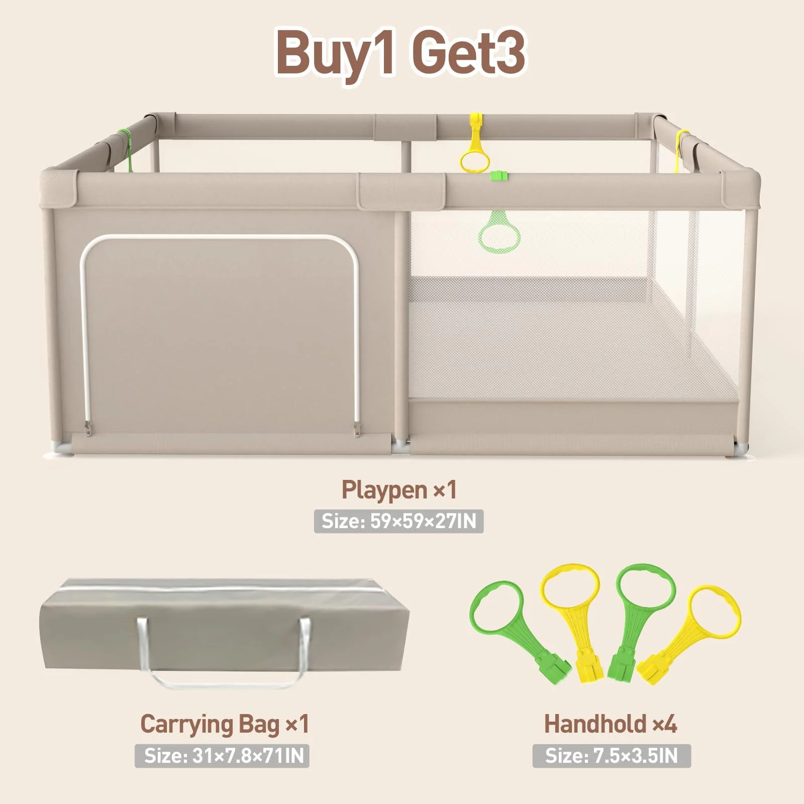 ZEEBABA baby playpen, playpen for babies and toddlers, extra large playpen, play pens for babies and toddlers (59 * 59inch playpen wi