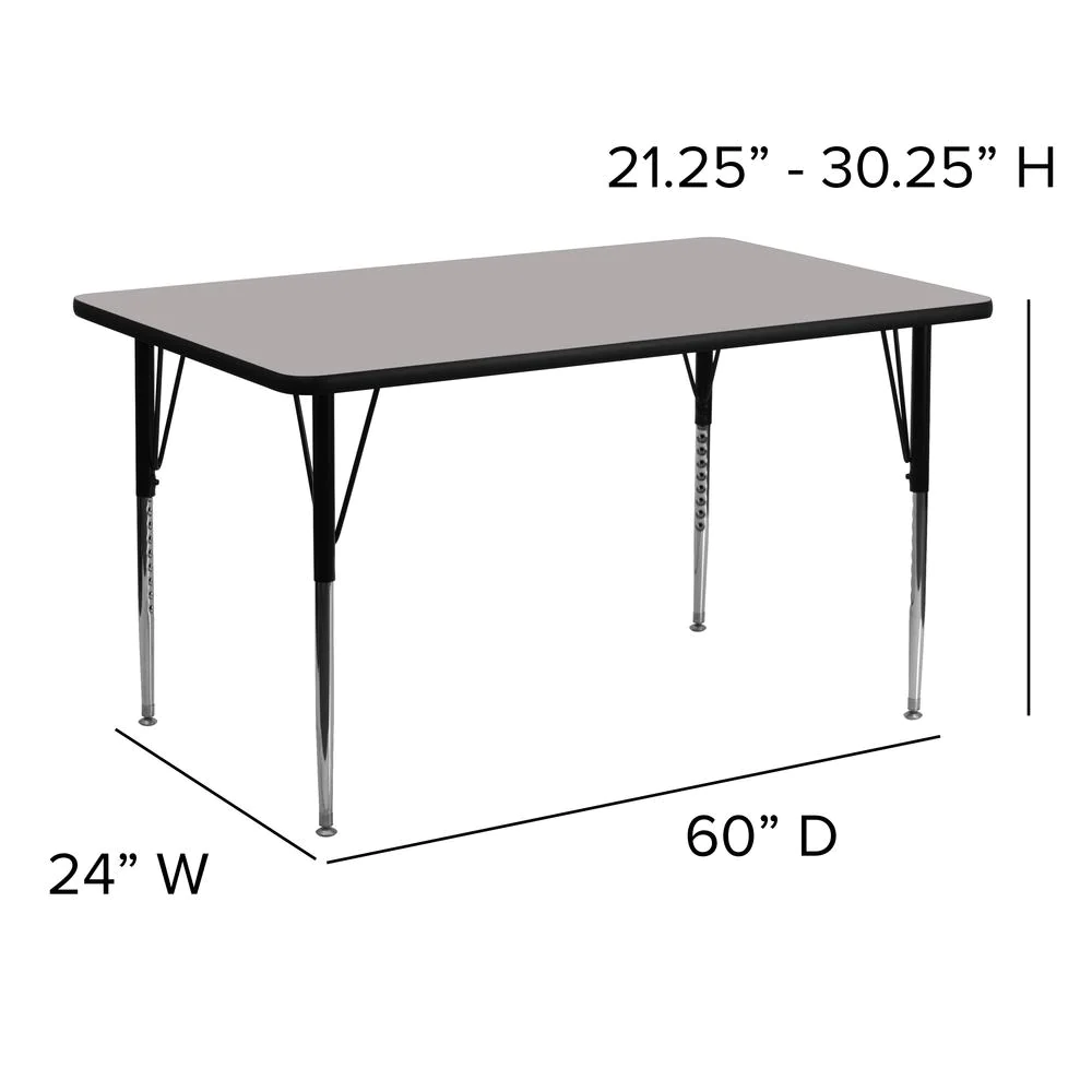 Flash Furniture 24&s;&s;W x 60&s;&s;L Rectangular Grey HP Laminate Activity Table - Standard Height Adjustable Legs