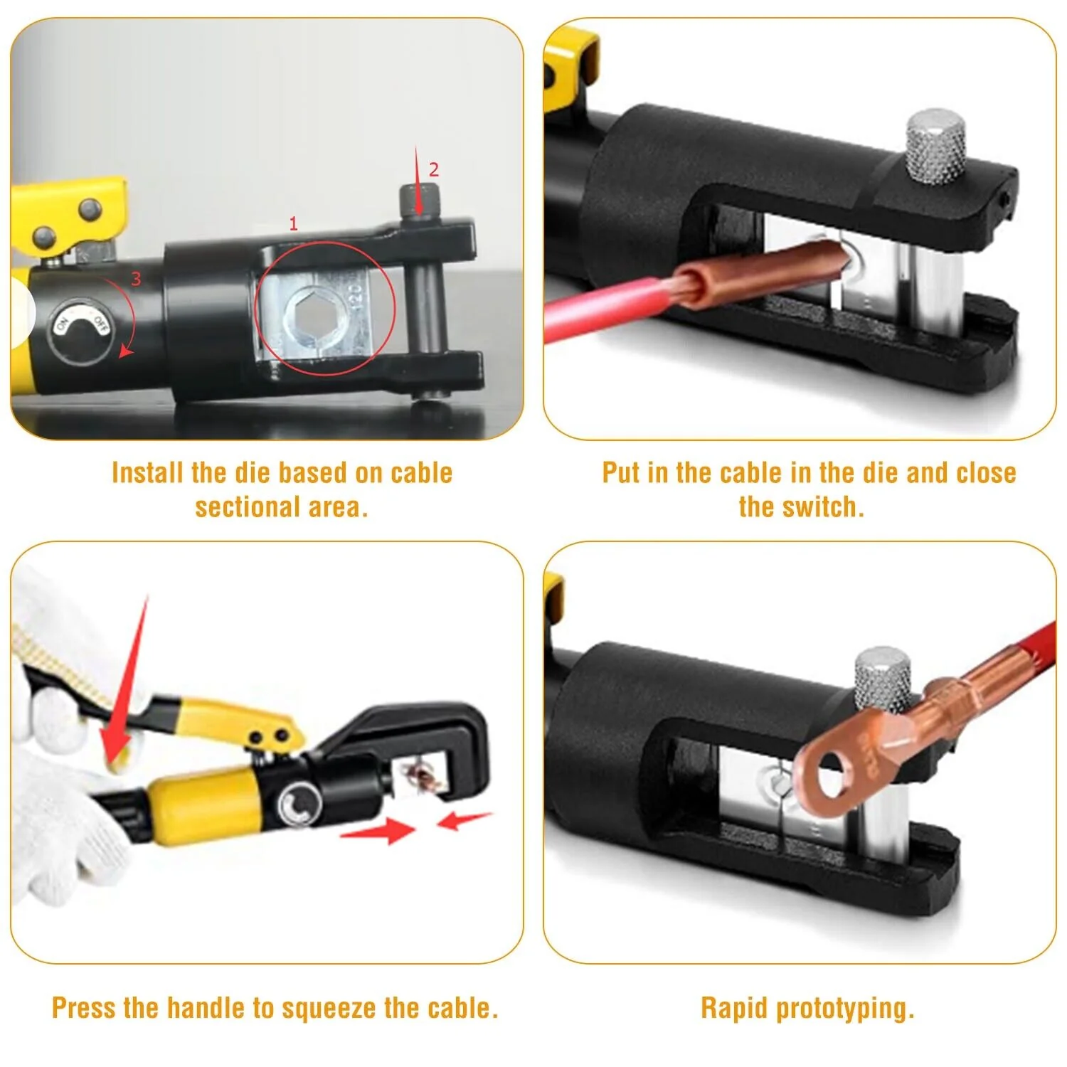 Great Choice Products 12 Ton Hydraulic Wire Battery Cable Lug Terminal Crimper Crimping Tool With Case