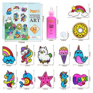 TOYLI Window Glitter Paint Art Kit Makes 26 Projects, Create Own DIY Acrylic Window Art Crafts for Kids Ages 4-8
