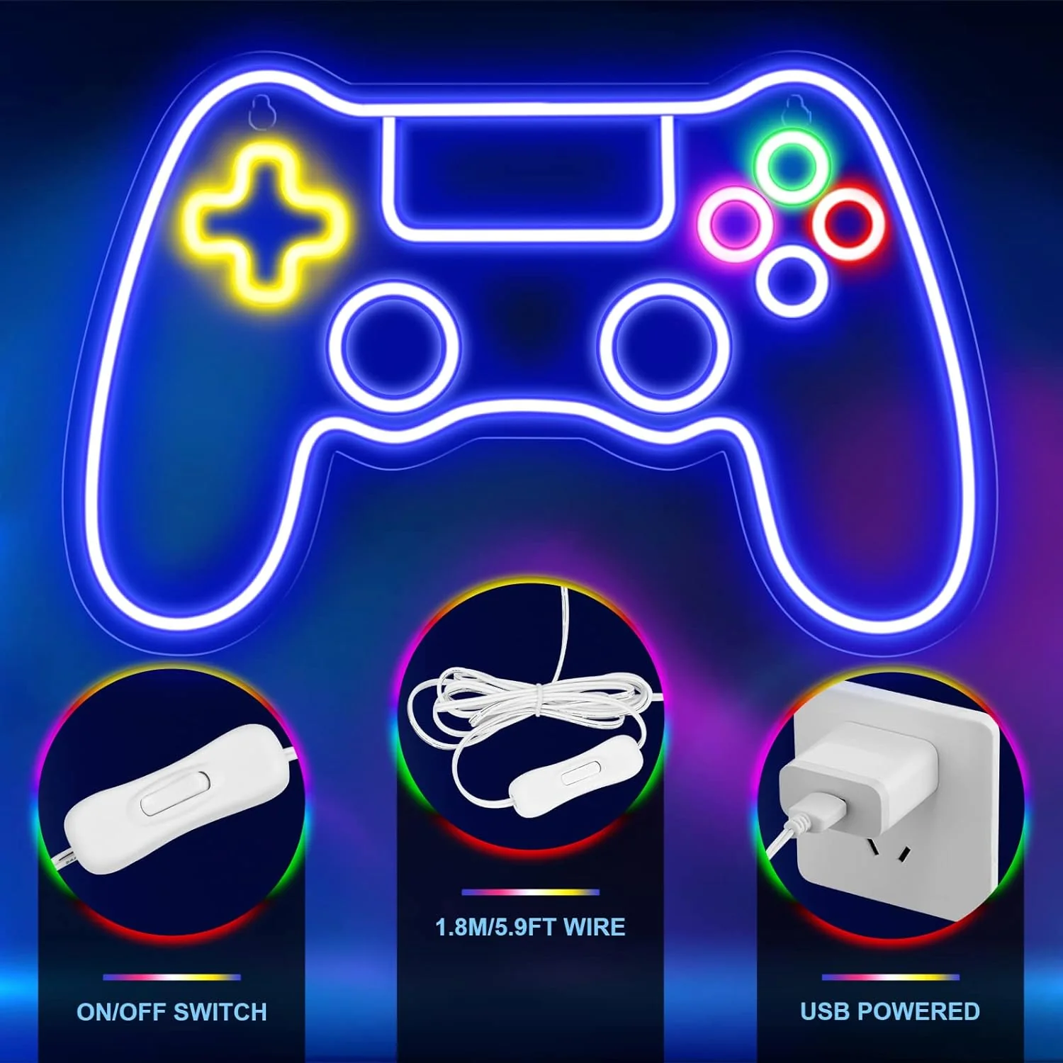 Kavaas Gamer Neon Sign, Game Controller Neon Sign for Gamer Room Decor - Gaming Neon Sign for Teen Boy Room Decor, LED Game Neon Sign