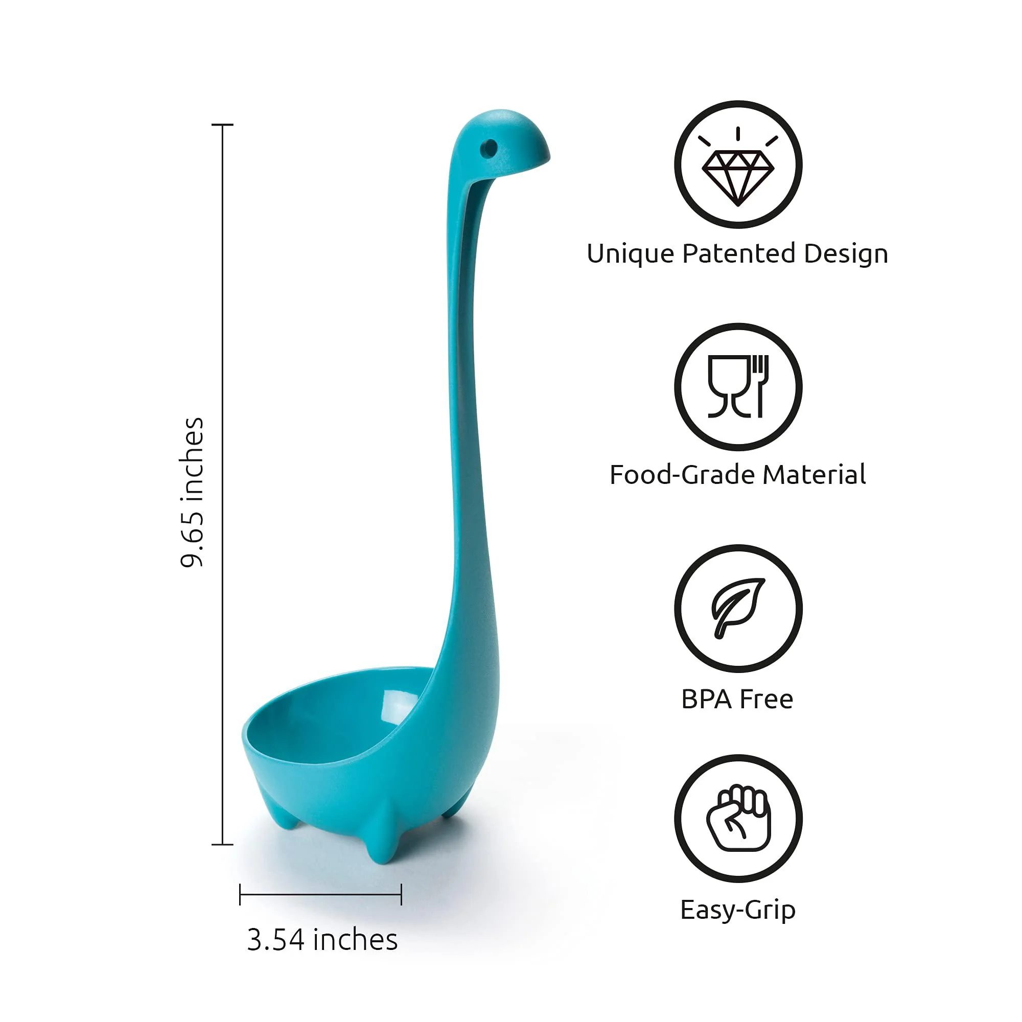 ototo nessie ladle spoon - turquoise cooking ladle - cooking gifts - use for serving soup, stew, gravy &a; chili - high heat re
