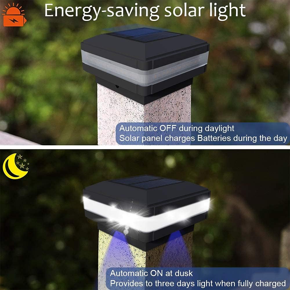 SUMAOTE Solar Post Cap Light, Outdoor Waterproof LED Solar Post Light Fits 4x4 5x5 6x6 Wooden Posts Fence Post Lights Platform Garden P