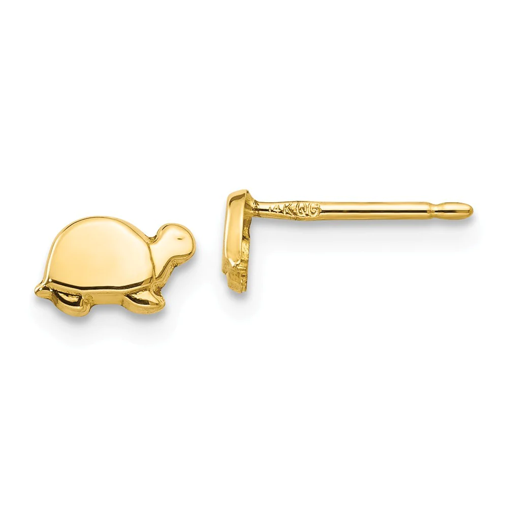 Jewelryweb 14k Yellow Gold Mini Turtle Childrens Earrings - Measures 5x7mm