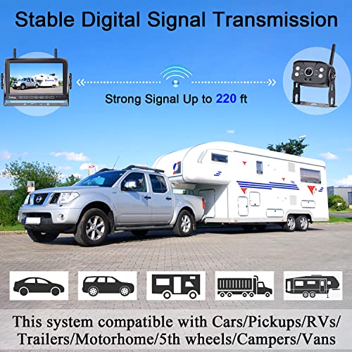 Yakry RV Backup Camera Wireless HD 1080P with 7 Inch Touch Key DVR Monitor for RVs,Campers,Trailers,Trucks Adapter for Furrion-Pre-Wir