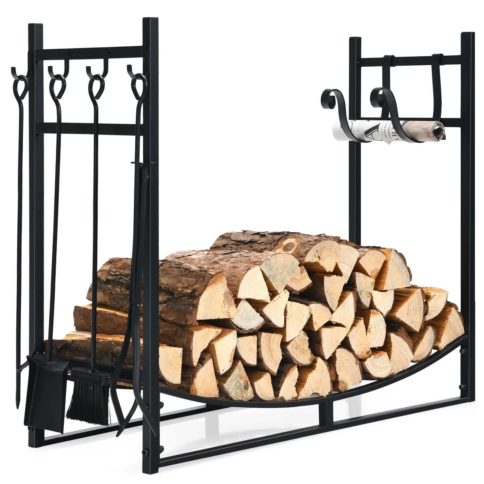 Topbuy 36” Firewood Rack with Tool Set 36” Fireplace Log Holder for Indoor&a;Outdoor Wood Stacker Lumbar Storage Organizer