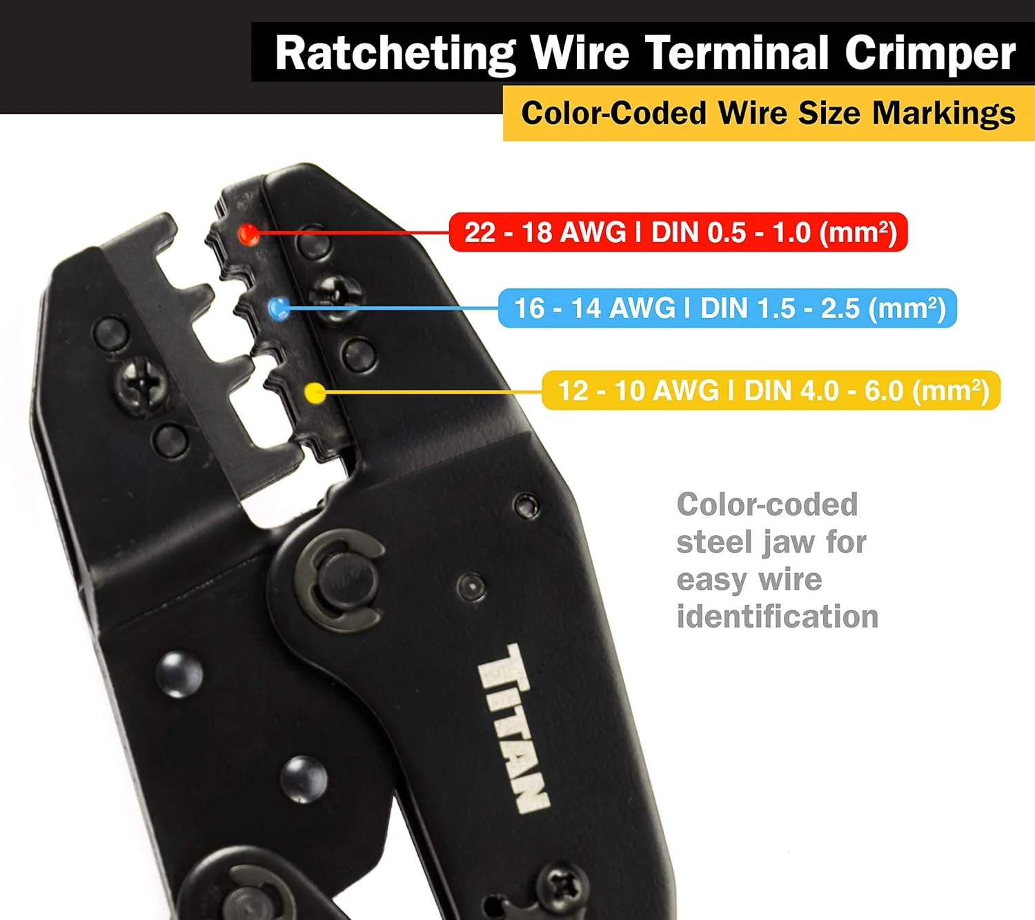 Star Asia Usa TITAN 11477 Ratcheting Wire Terminal Crimper Tool for Insulated Terminals, Fixed Jaw Crimper