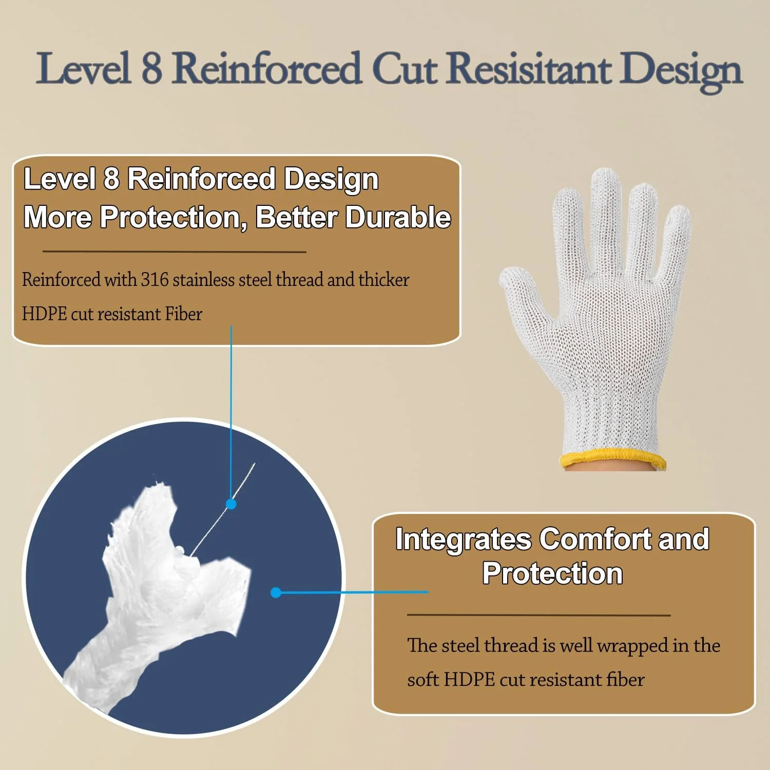 Generic Dowellife Level 8 Reinforced Cut Resistant Gloves Food Grade, Mandoline Protective Gloves, Knife Safety Gloves for Meat Cutting