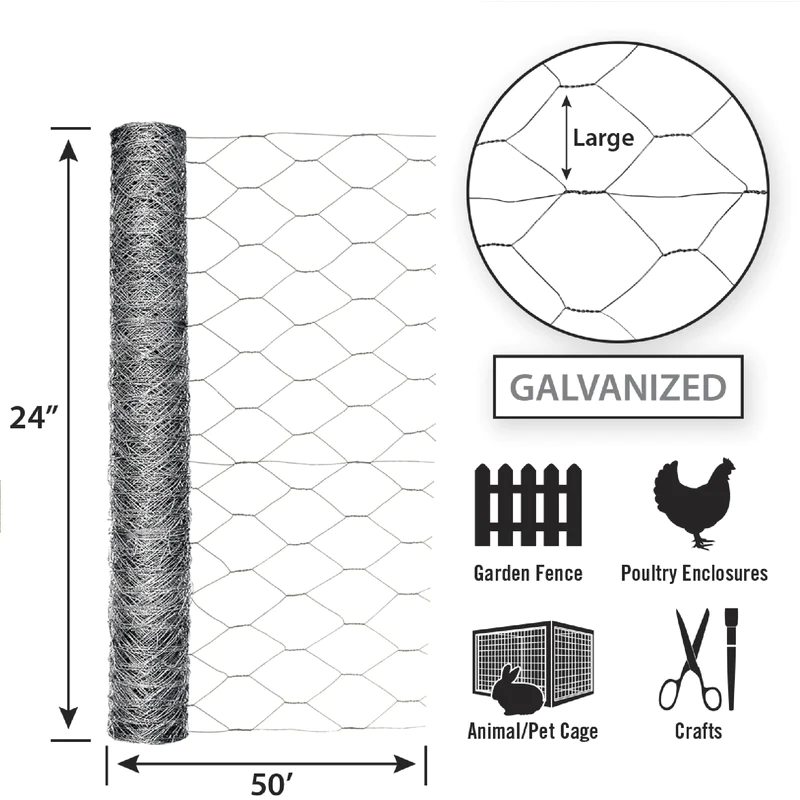 Garden Zone Garden Craft 24 in. H X 50 ft. L Galvanized Steel Poultry Netting 2 in.