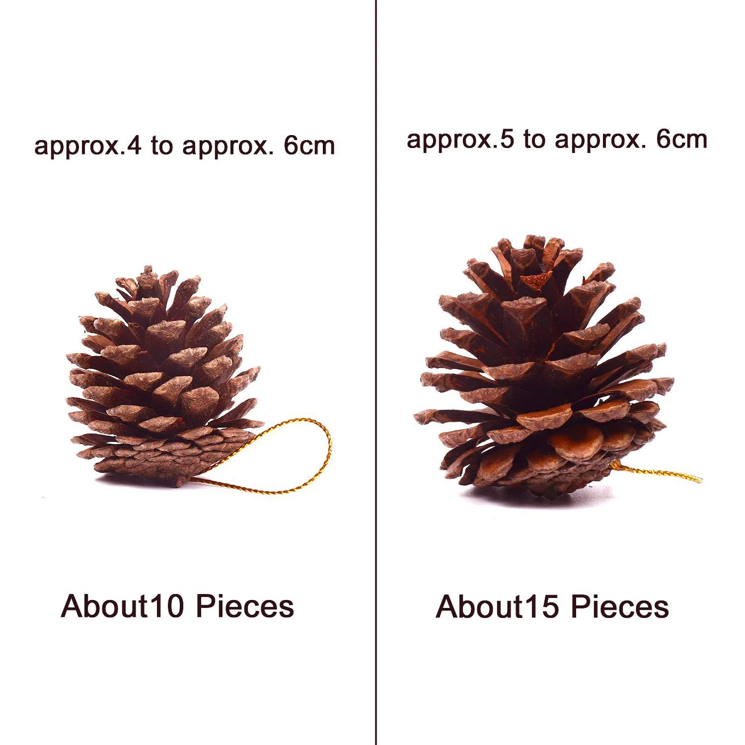 whaline 25 pcs christmas natural pine cones, rustic pinecones bulk ornaments with string for crafting for home accent decor,