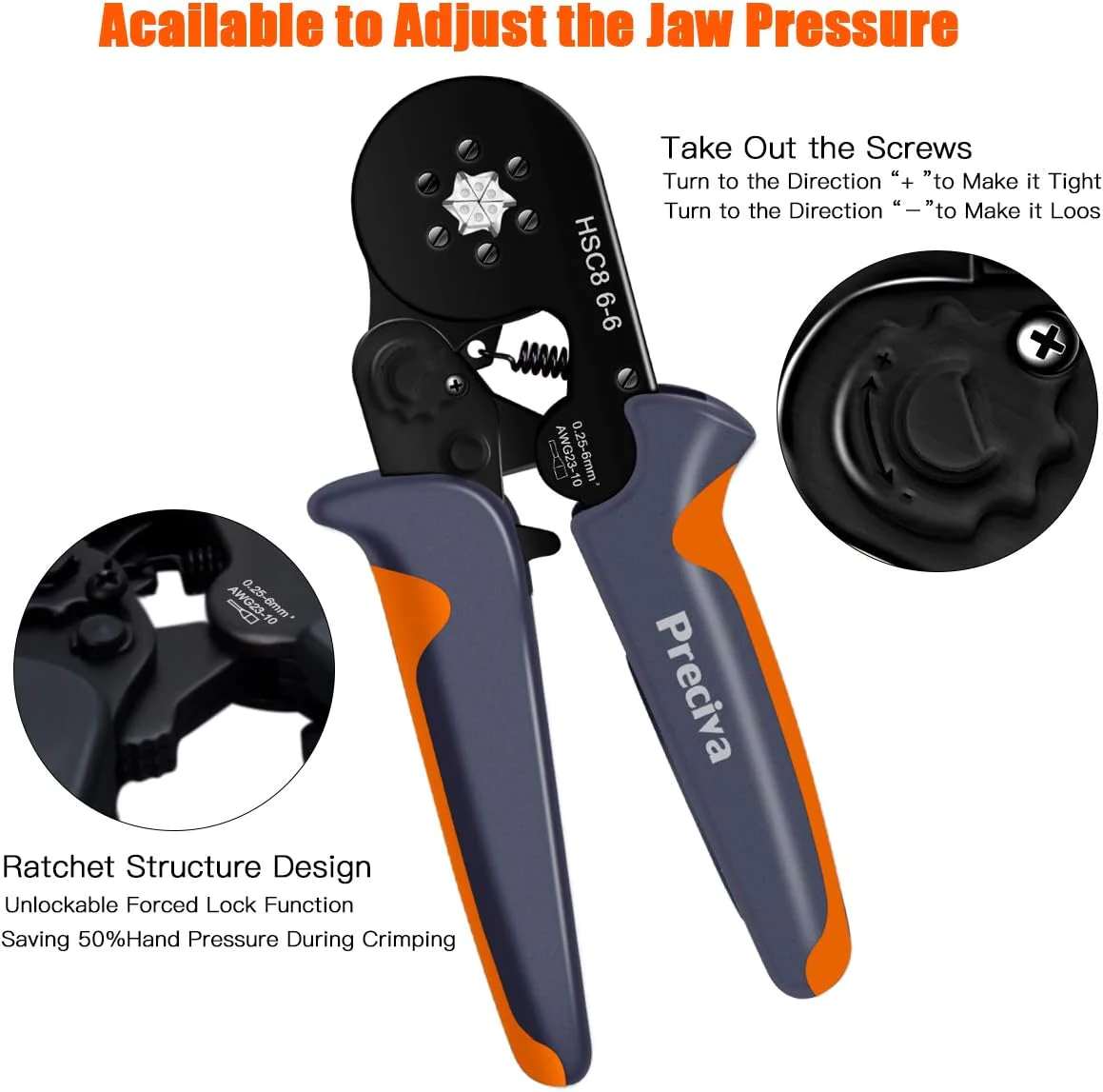 preciva Ferrule Crimping Tool Kit,  Hexagonal Sawtooth Self-Adjustable Ratchet Wire Terminals Crimper Kit with 1900pcs Wire Terminals C