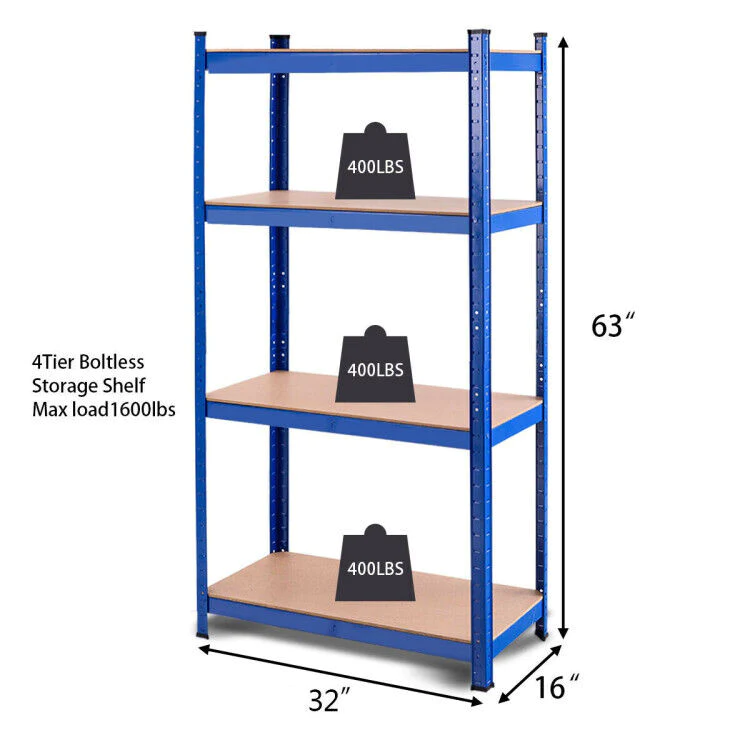 Great Choice Products Adjustable Heavy Duty 4 Level Garage Tool Shelf Storage 1600Lbs Blue
