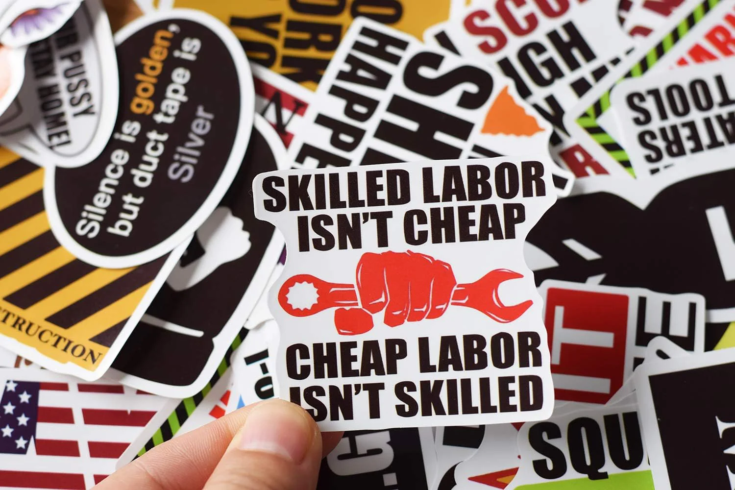 BITEXPERSS Big100pcs Pack Funny Hard Hat Stickers for Tool Box Helmet, Vinyl Sticker for Men Construction Welding Union Military Ironworke