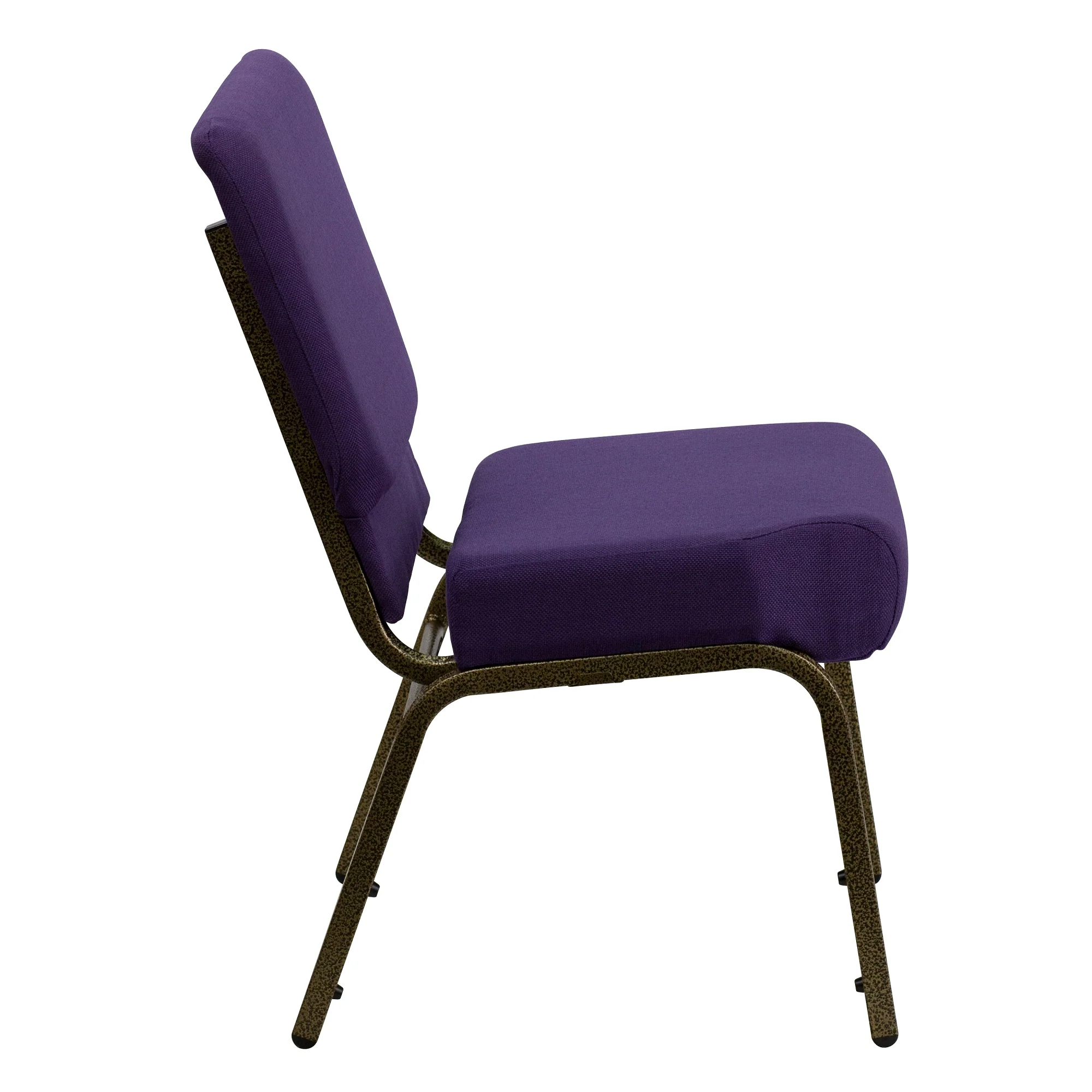 Flash Furniture 33” Royal Purple and Gold Contemporary Stacking Church Chair with Book Rack