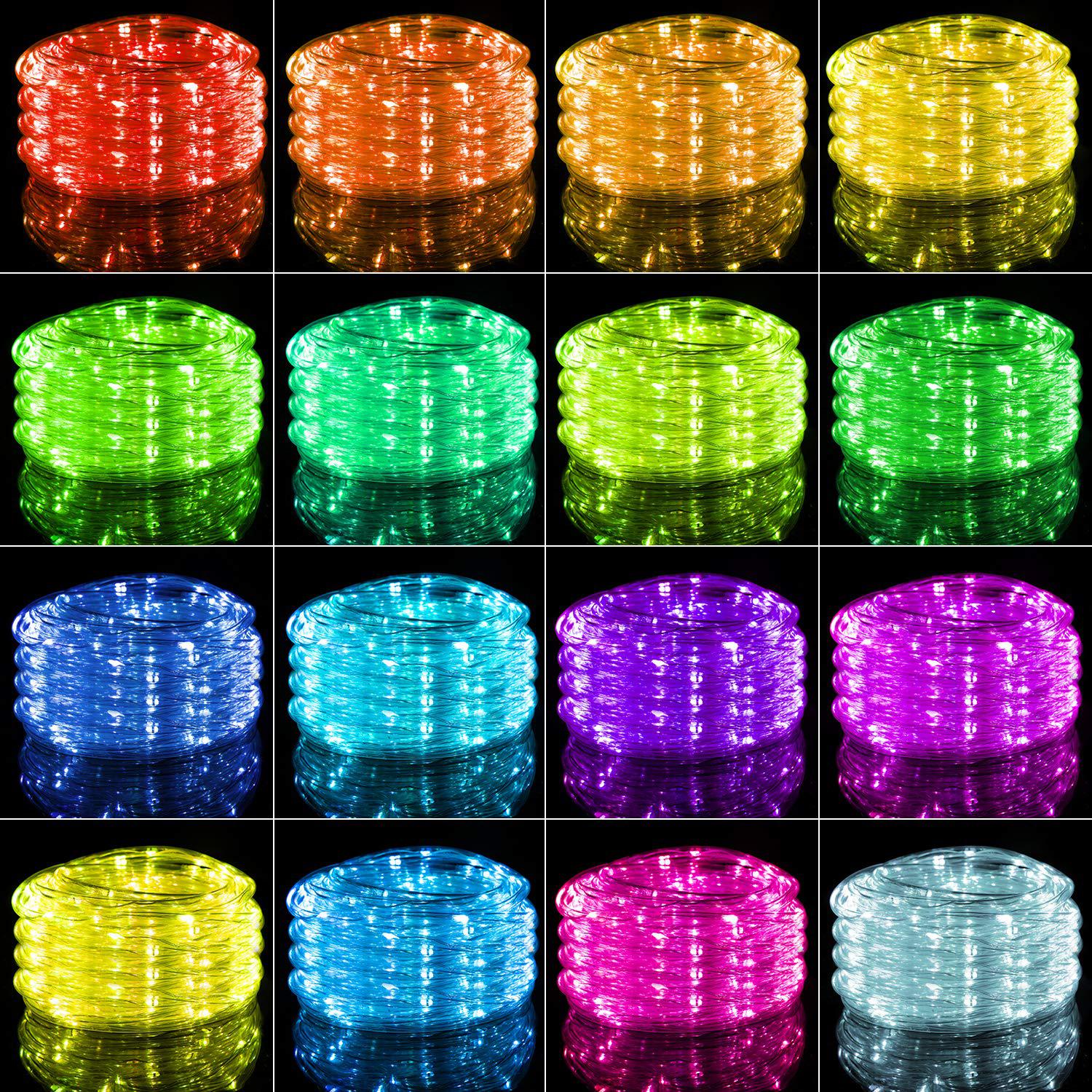 Minetom color changing rope lights: outdoor string lights with plug &a; remote | twinkle christmas lights for bedroom wedding patio gar
