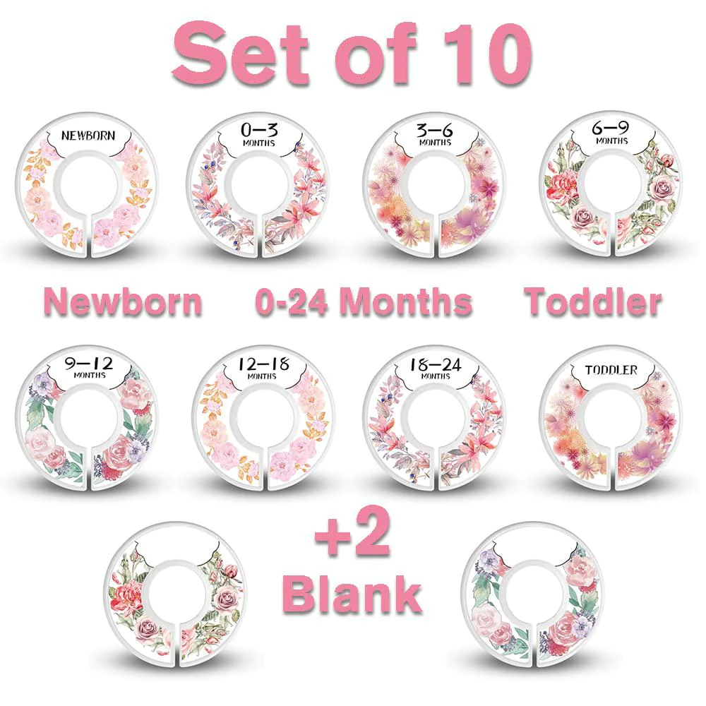 &a;#226;&a;#128;&a;#142;dabancy baby closet size dividers for clothes - set of 10 from newborn to toddler and 2 blanks with colored box- flower designs baby