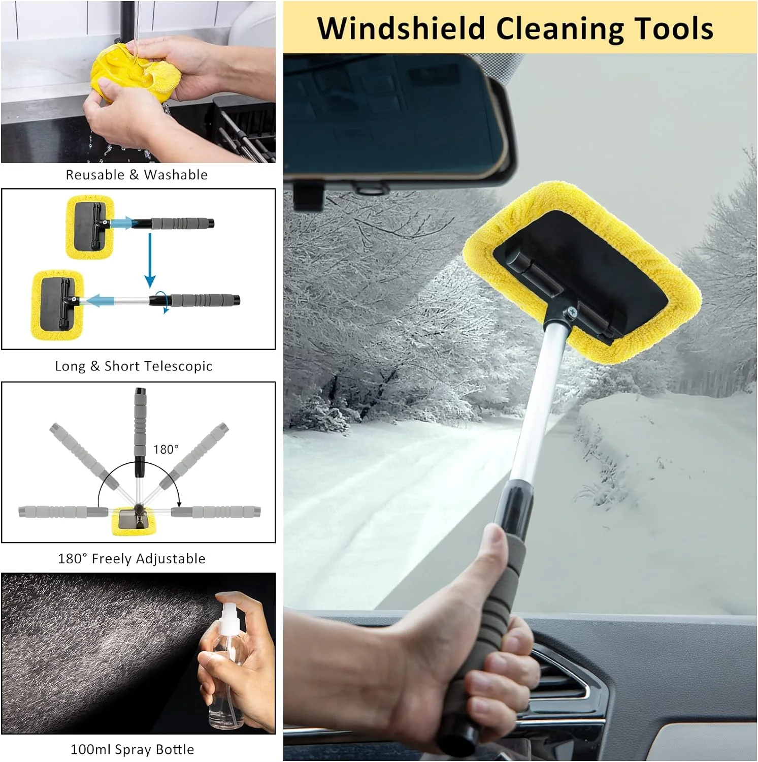 FCLUSLL 32Pcs Car Cleaning Kit Wash Kit with Windshield Cleaning Tool, Auto Drill Brush Set, Detailing Brushes Set, Washable Pads, Inte