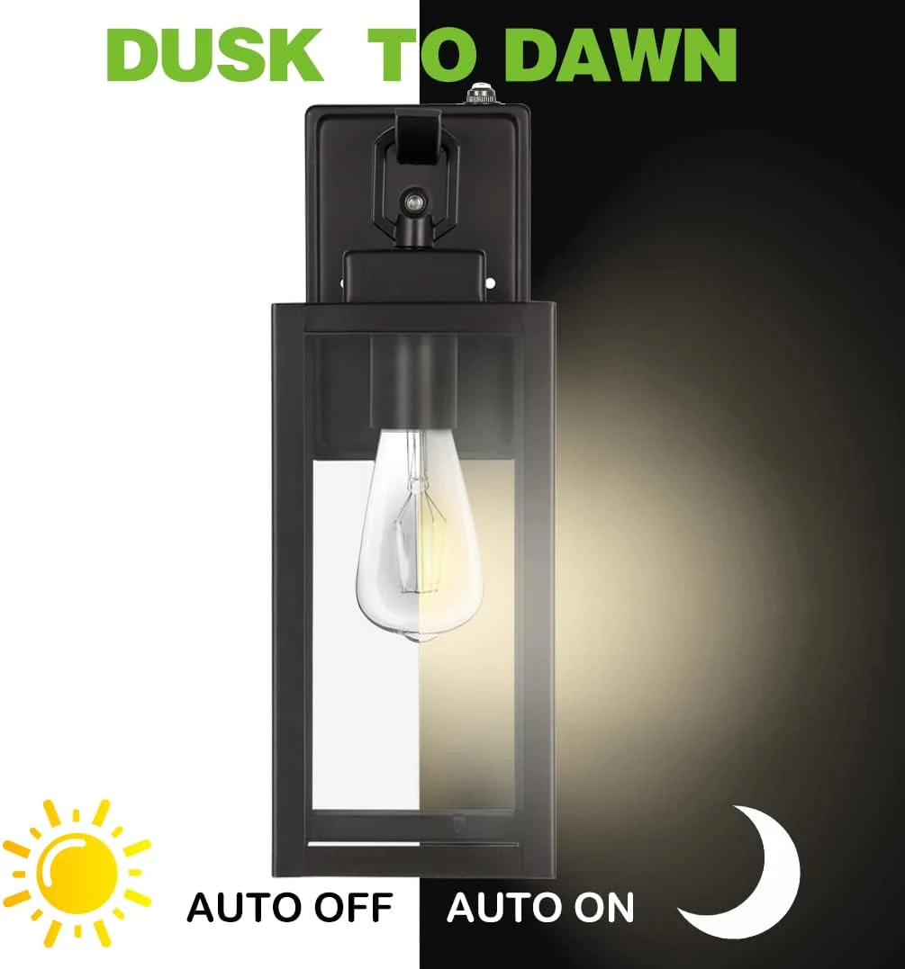 Hykolity Large Size Dusk to Dawn Outdoor Wall Lanterns, 18 Inch Matte Black Porch Lights, Exterior Wall Lighting, Anti-Rust Architectura