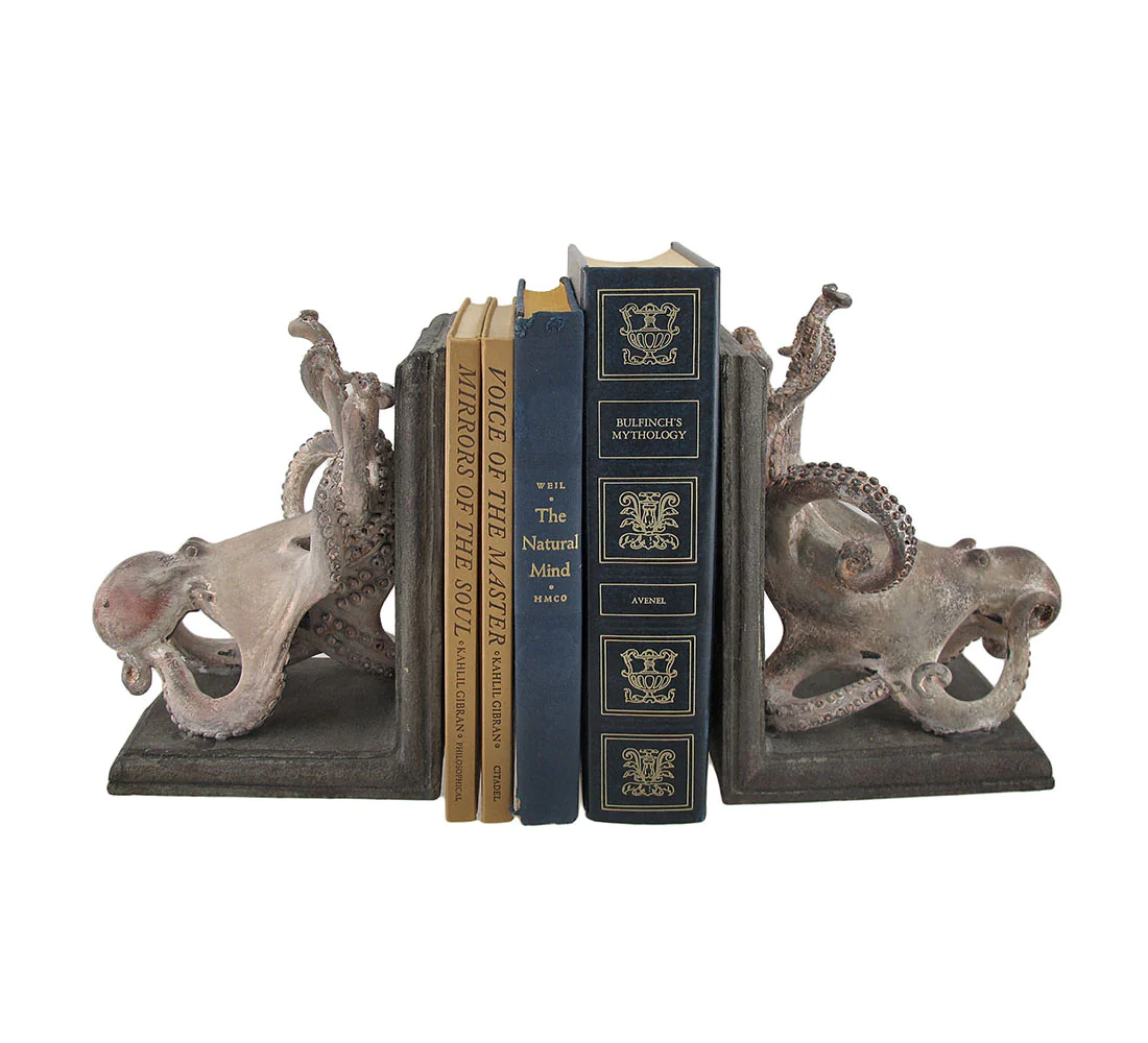 Zeckos Squiggly Armed Octopus Resin Bookends 8.5 Inches High (Set of 2)