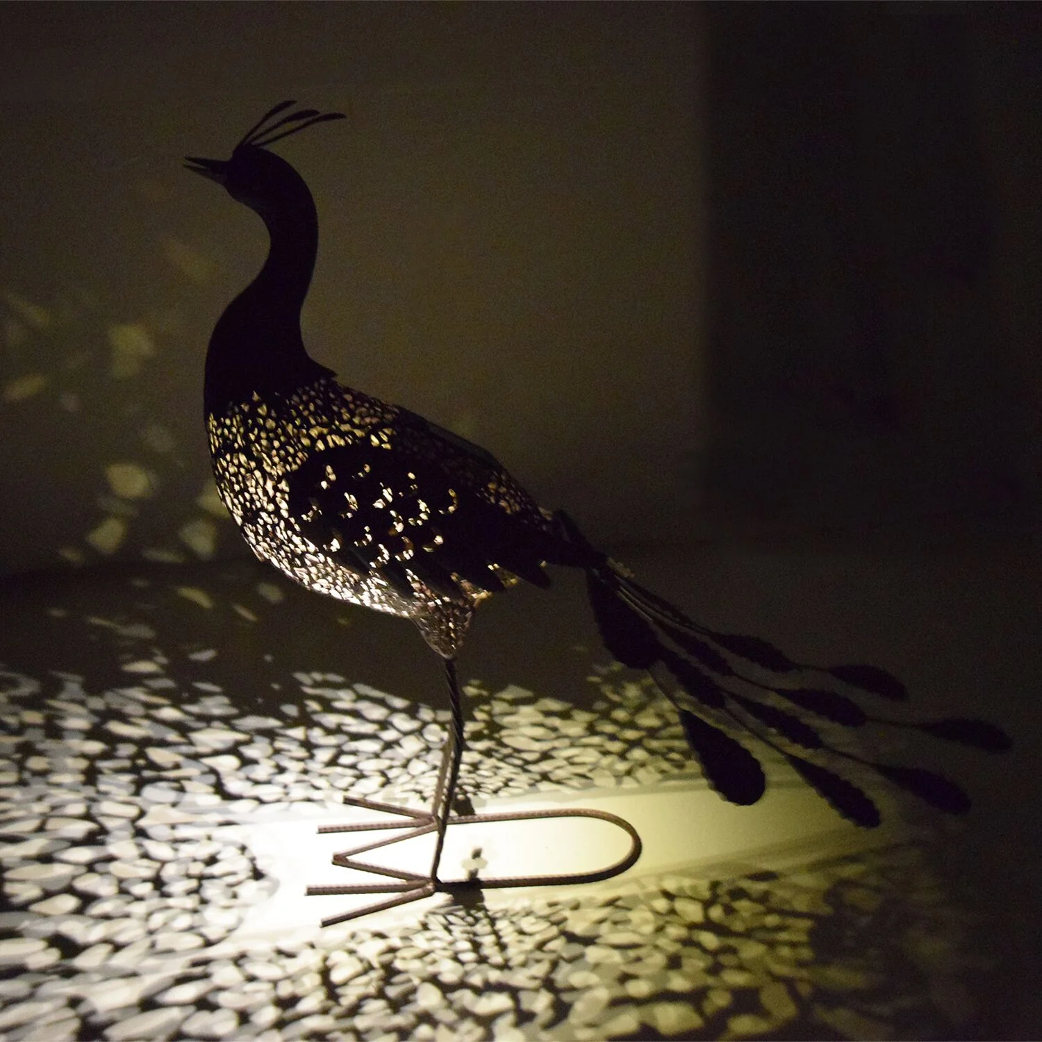 Outdoor Living and Style Set of 4 Brown Solar LED Lighted Peacock Outdoor Garden Statues 28