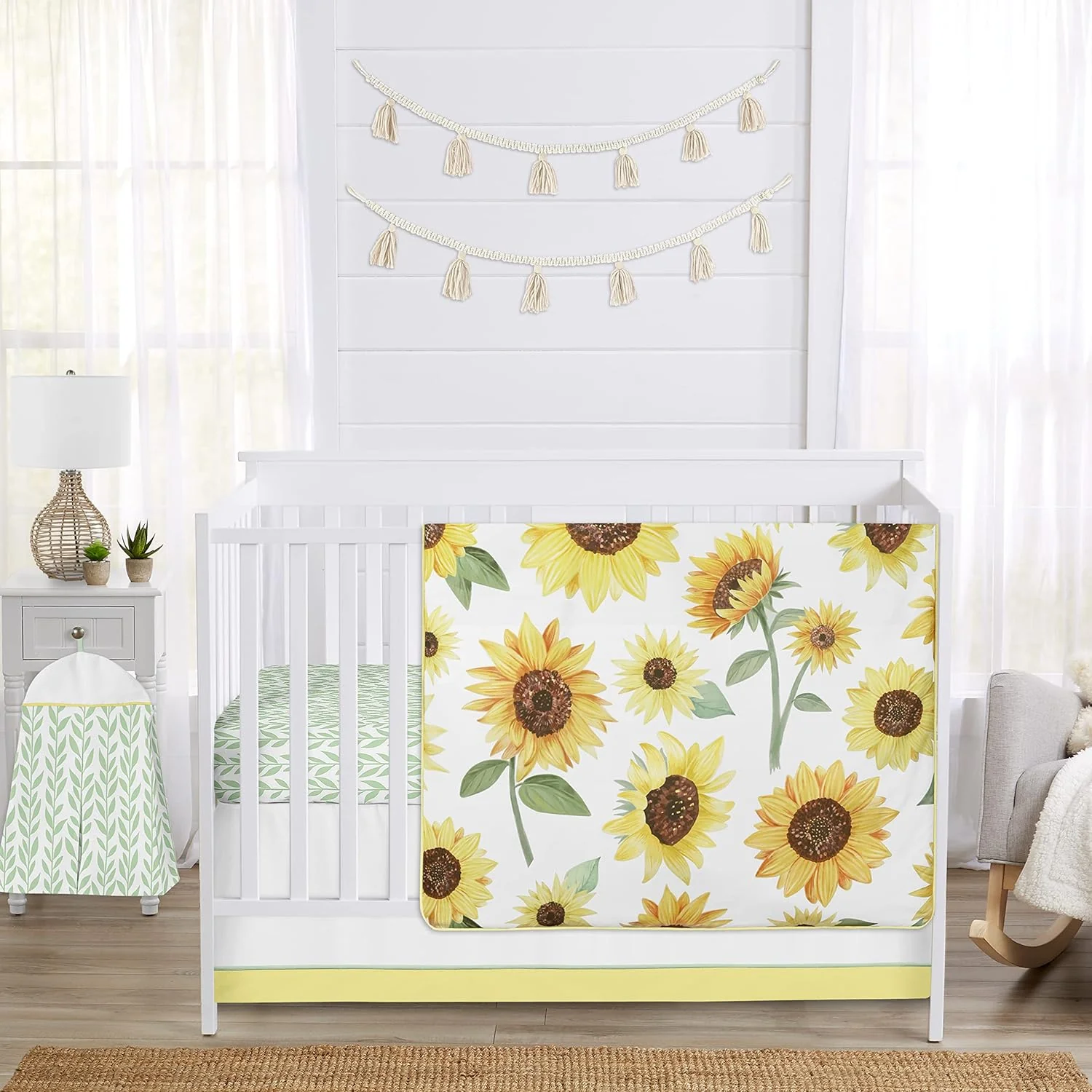 GCP Products Yellow, Green And White Sunflower Boho Floral Foldable Fabric Storage Cube Bins Boxes Organizer Toys Kids Baby Childrens - Se…