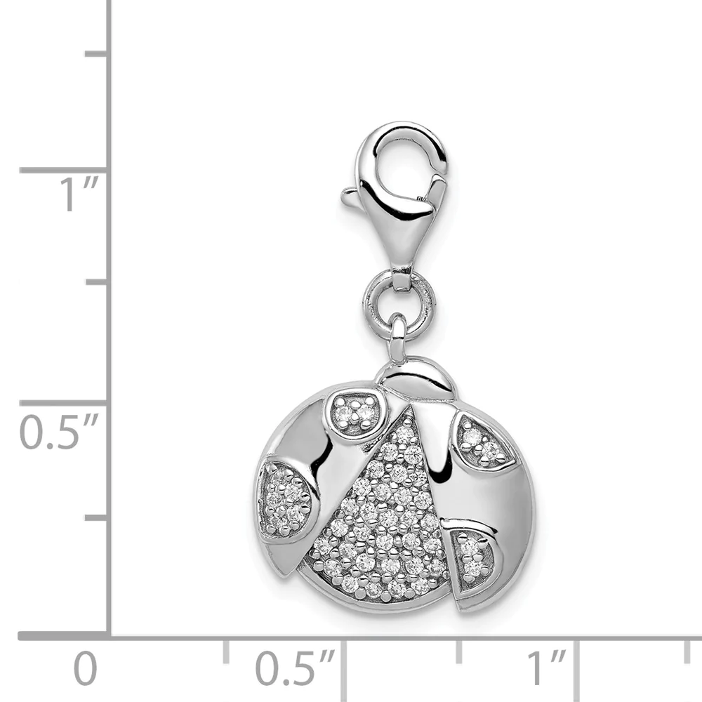 Jewelryweb 15mm Sterling Silber Rhodium-plated Cubic Zirconia Ladybug With Lobster Clasp Charm