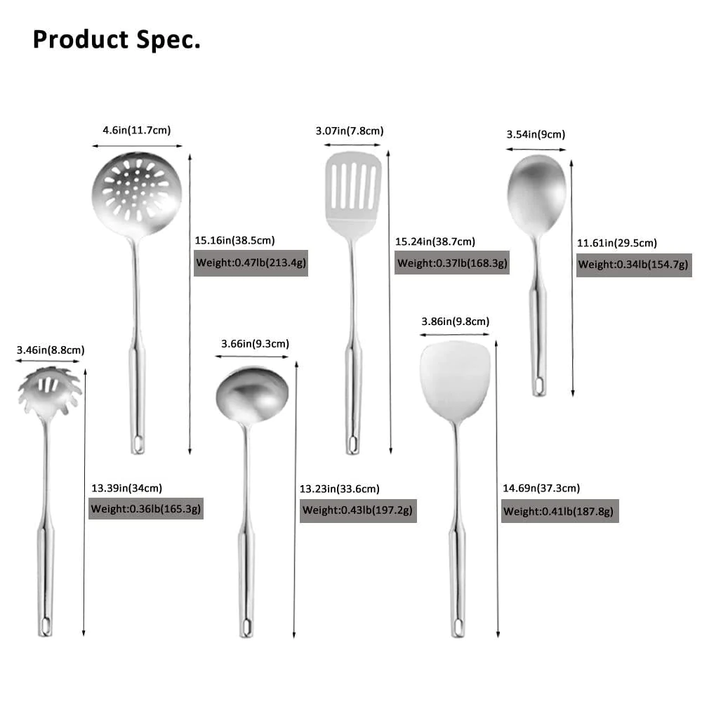aiminjey 304 stainless steel kitchen utensils set 6 pcs cooking utensil, spatula, soup spoon, leaking shovel, kitchen tools set