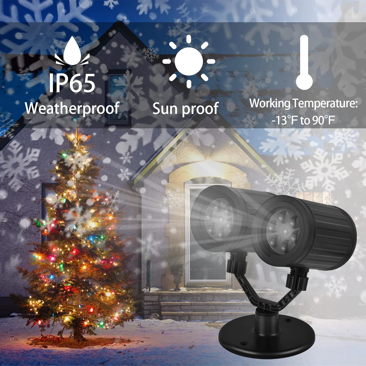 ForChic Christmas Projector Lights Outdoor, Double Head Snowflake Projector LED Christmas Lights Patio Garden Decorative Lighting for C