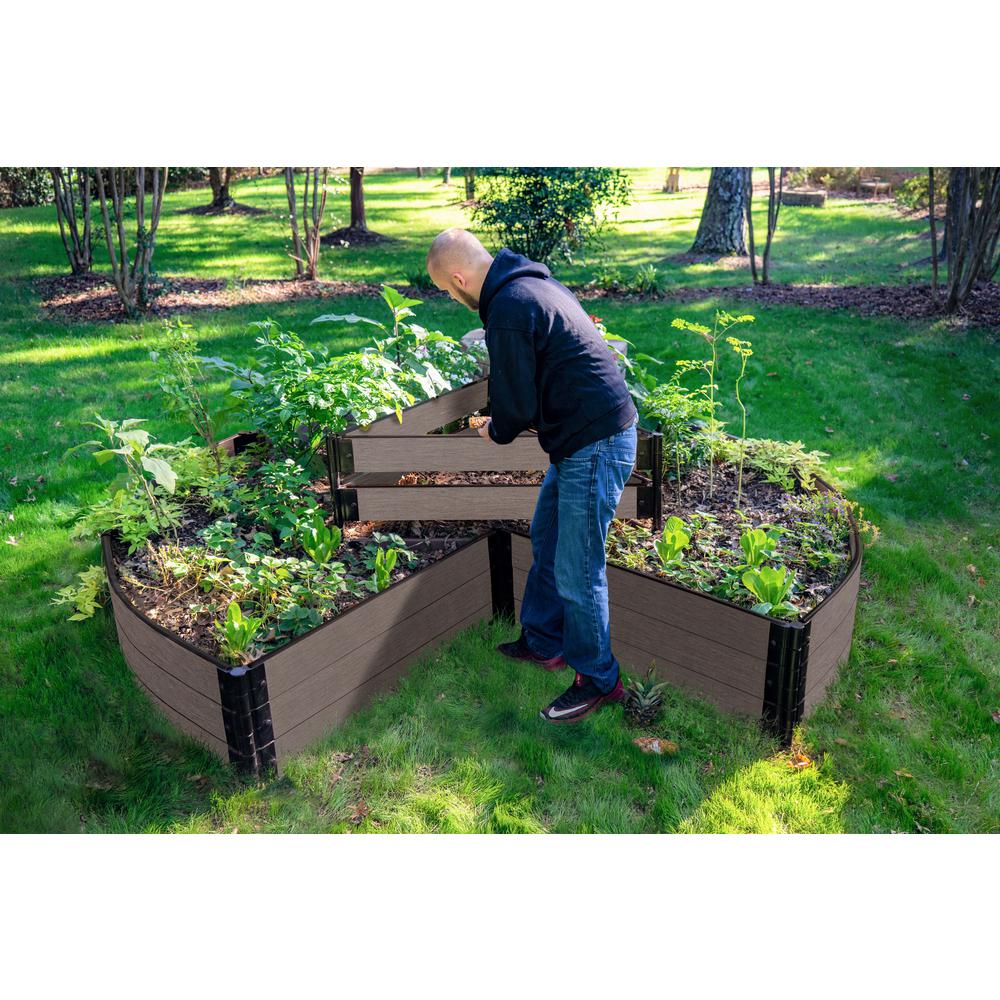 Frame It All Tool-Free Weathered Wood 9’ x 9’ x 16.5” Circle Keyhole Garden – 1” profile