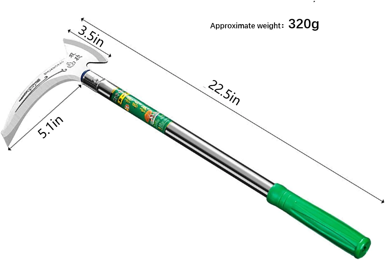 SHANGYISM Weeding Scythe, Multi-Purpose Gardening Hand Scythe Tool, 20-inch Extra-Long Stainless Steel Handle, Logging Axe, Outdoor, Agri