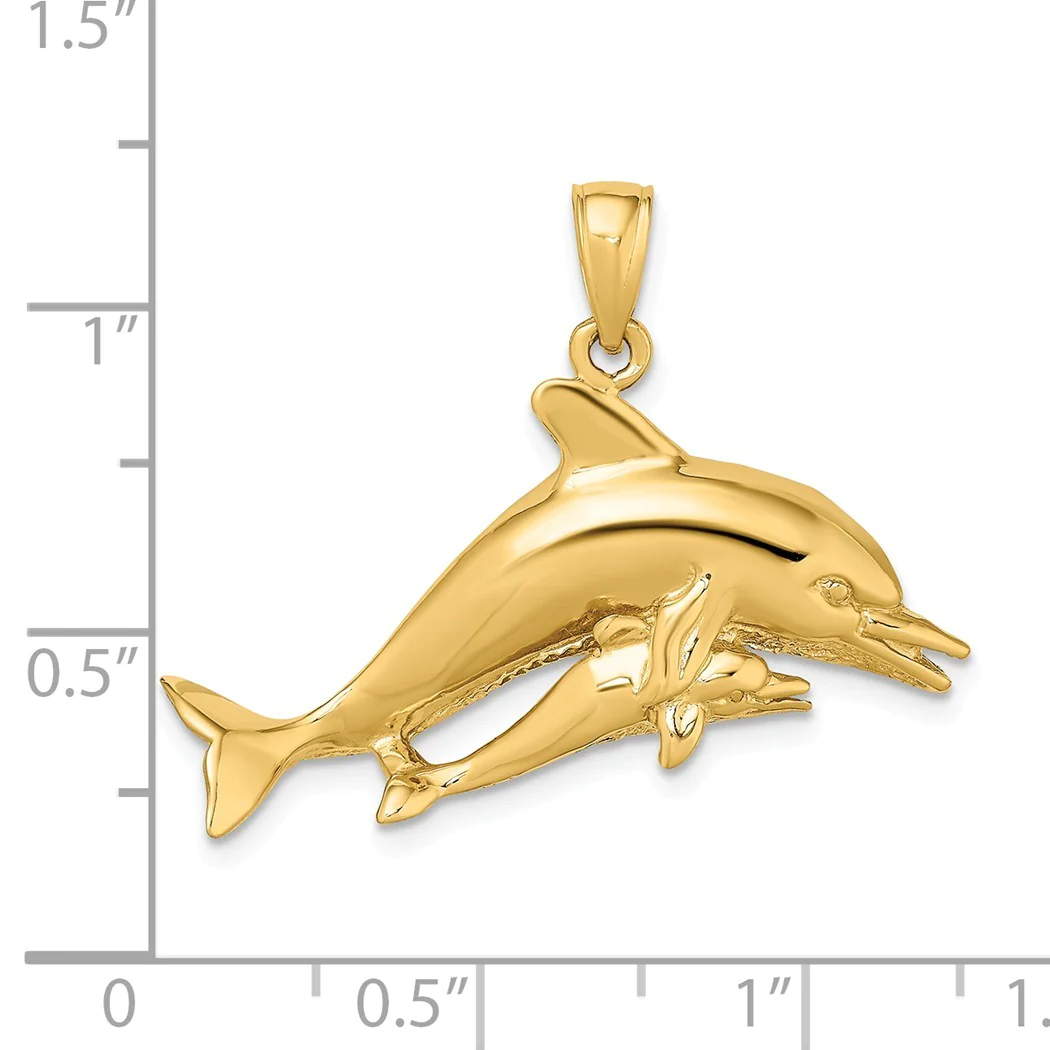 Jewelryweb 14k Gold Double Dolphins Swimming-2d Charm