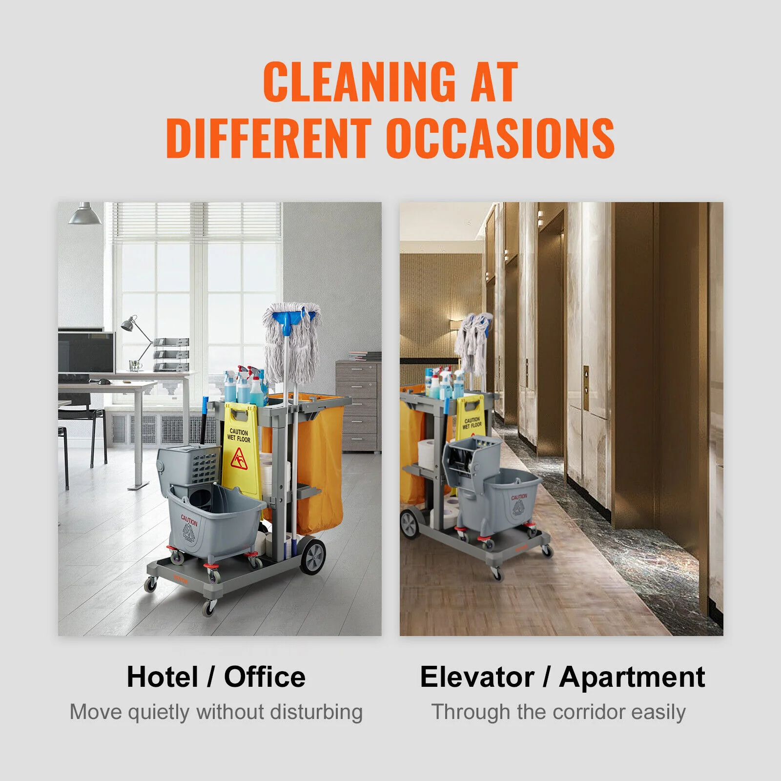 GCP Products Janitorial Trolley Cleaning Cart With Pvc Bag For Housekeeping Office