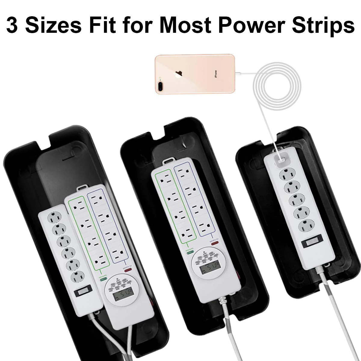 DUNCHATY Cable Management Box Set 3 Size Cable Organizer Box to Hide Wires Power Strips Electrical Cord from TVs Computers - Electrically