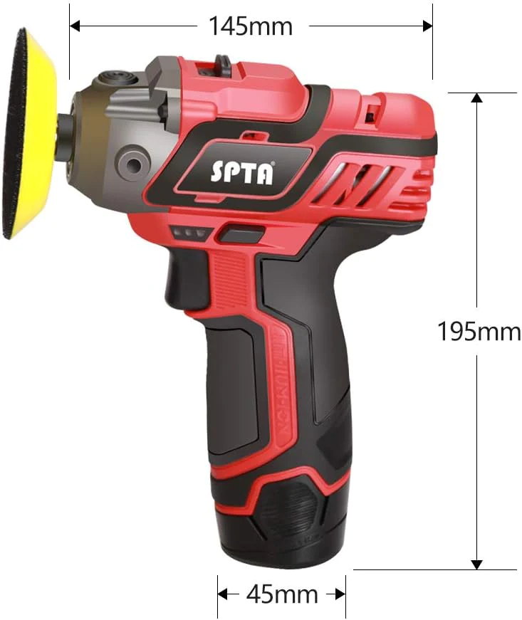 SPTA 12V Cordless Car Polisher Tool Sets, Cordless Drill Variable Speed Polisher and Buffer,1500mAh Li-ion Battery with Fast Charger