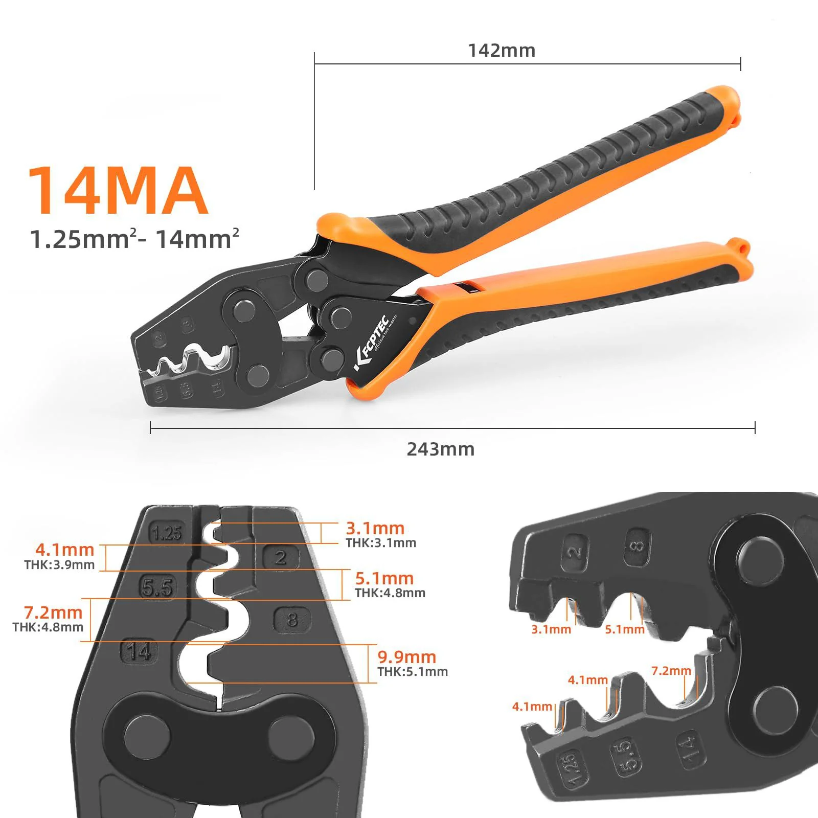 kf cptec non-insulated terminal crimping tools,ratchet wire crimper for ot/ut bare terminals, copper butt/splice wire connect