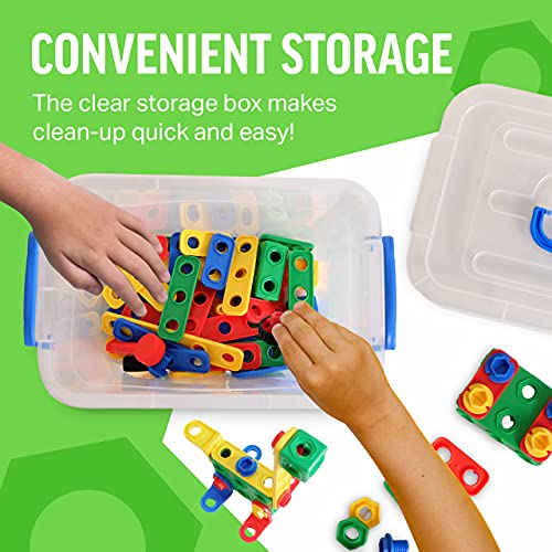 Brickyard Building Blocks STEM Toys - Educational Building Toys for Kids Ages 4-8 with 101 Pieces, Tools, Design Guide and Toy S