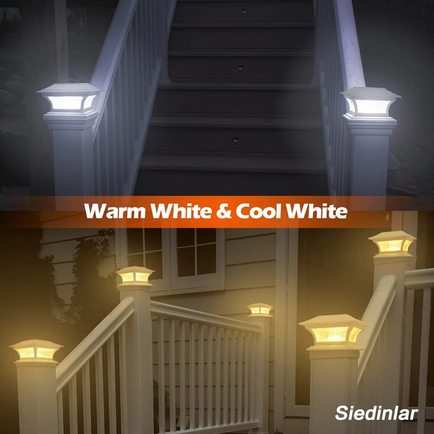Siedinlar Solar Post Lights Outdoor Glass LED Fence Cap Light 2 Modes for 4x4 5x5 6x6 Posts Patio Deck Garden Decoration Warm W