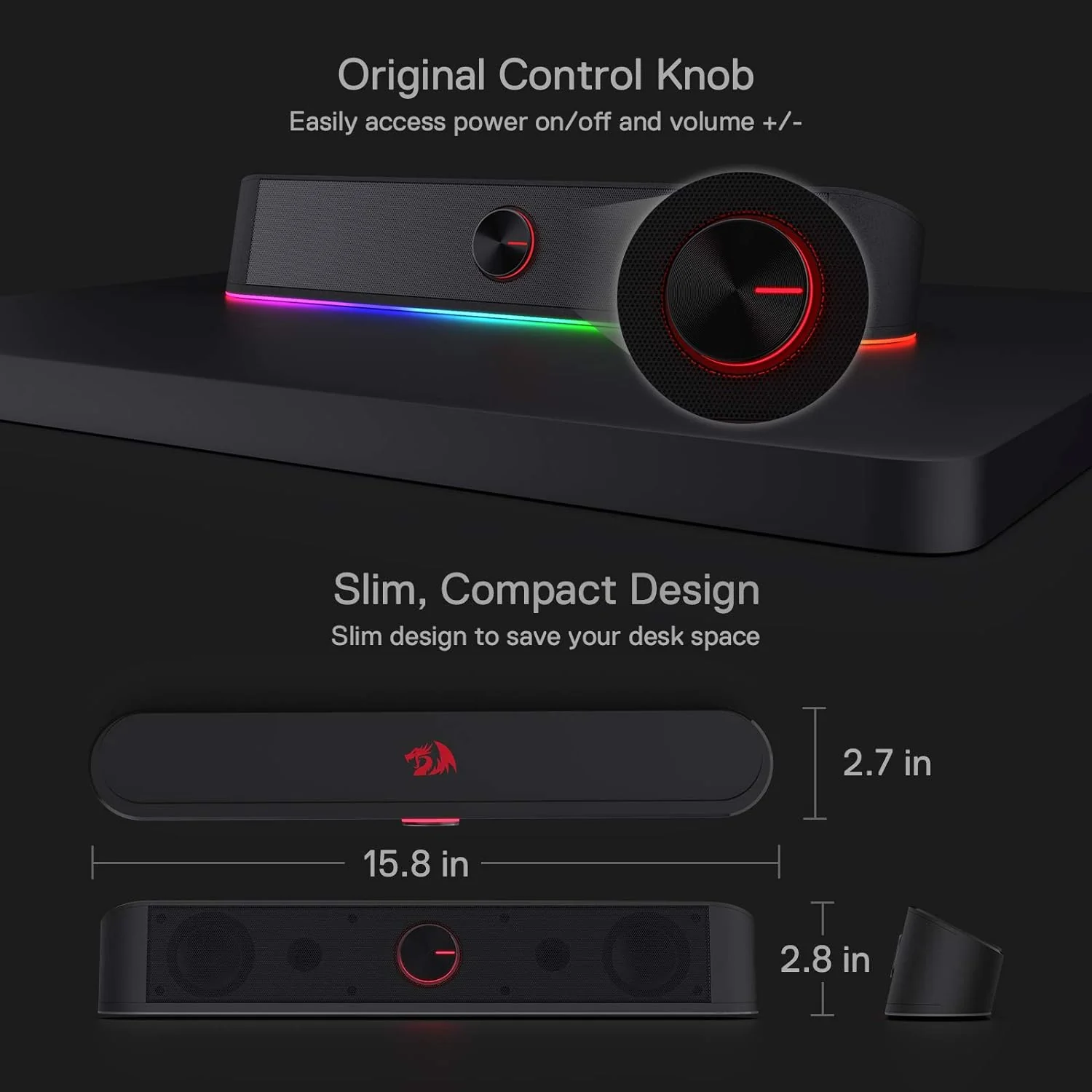 Redragon GS560 Adiemus RGB Desktop Soundbar, 2.0 Channel Computer Speaker