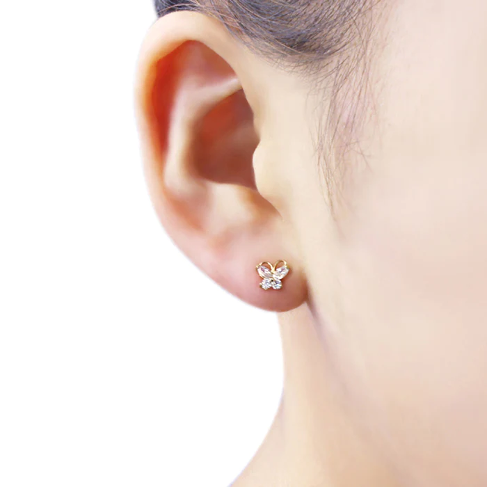 DoubleAccent 14K Gold Stud Screwback Earring Marquise Stone Butterfly Yellow Gold Earring
