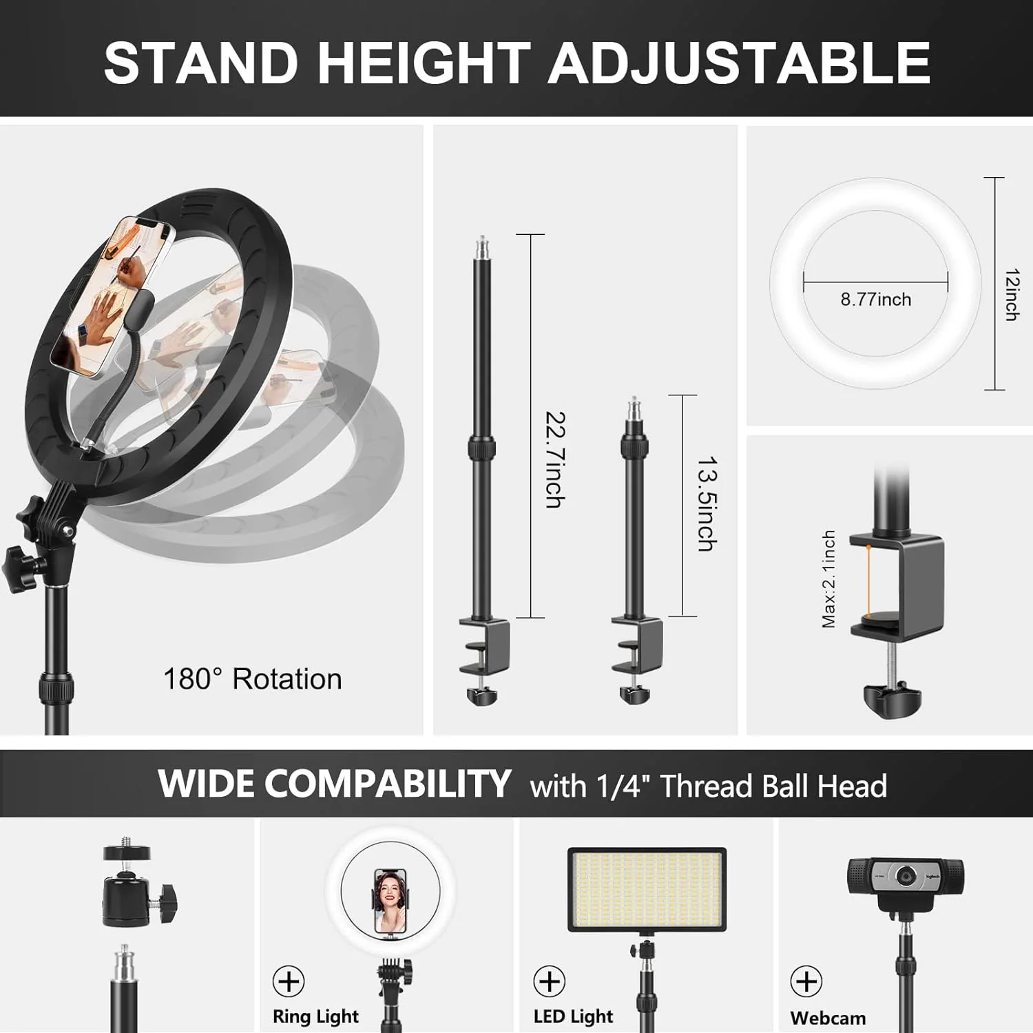 Zell Electronics Zell Ring Light For Computer Video Conferencing/Zoom Meeting/Studio-12 &s;&s; Desk Ring Light With Mount Stand,Stream Light With …