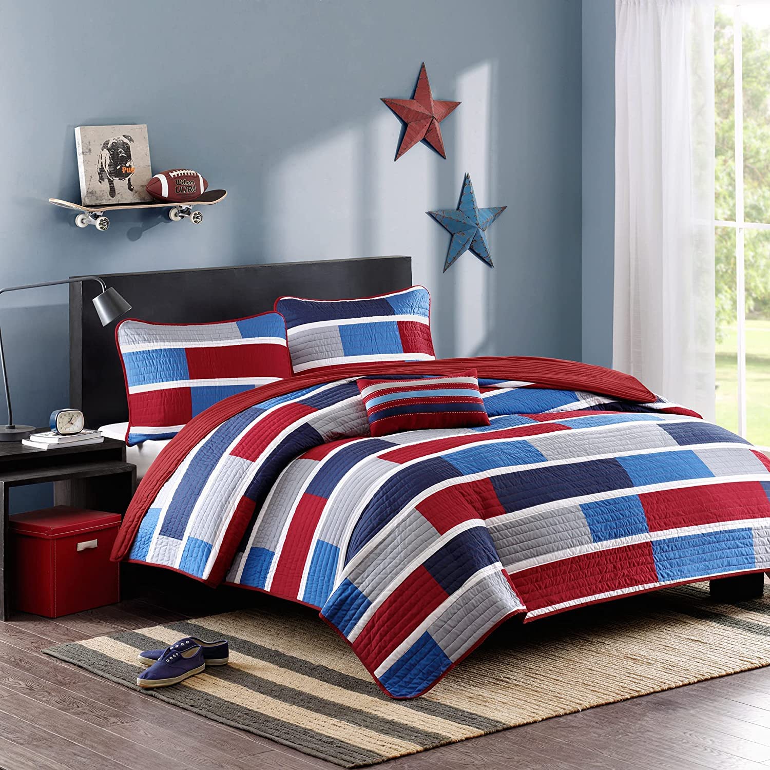 MI ZONE Cozy Quilt Set, Casual Modern Design, All Season Teen Bedding Coverlet Bedspread, Decorative Pillow, Boys Bedroom Décor,