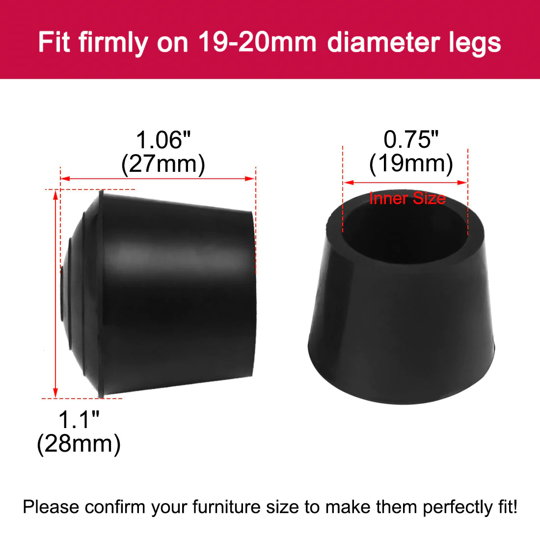 Unique Bargains Rubber Leg Caps Tip Cup Feet Cover 20mm 3/4