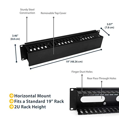 StarTech.com Horizontal 2U Server Rack Cable Management Finger Duct w/ Cover - 19