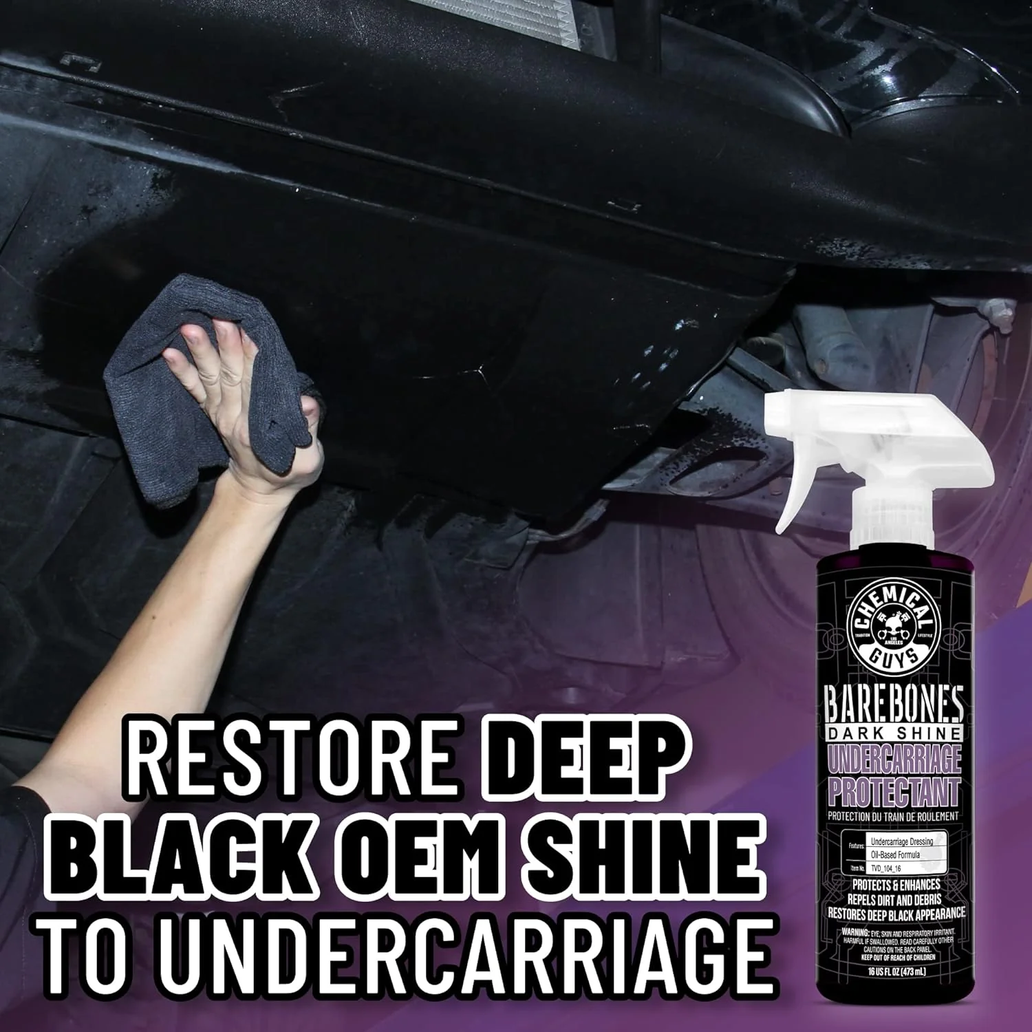Chemical Guys TVD_104_16 Bare Bones Premium Dark Shine Spray for Undercarriage, Tires and Trim, Safe for Cars, Trucks, Motorcycles, RVs