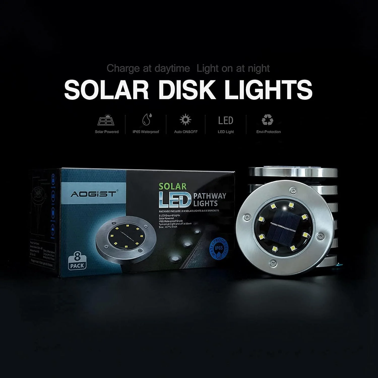 Aogist Solar Ground Lights,8 LED Garden Lights Patio Disk Lights In-Ground Outdoor Landscape Lighting for Lawn Patio Pathway Yard Deck