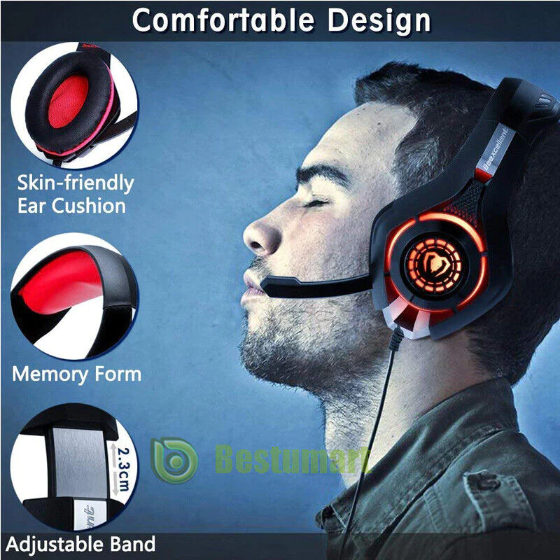 Great Choice Products Pro Gamer Headset Red Led Gaming Headphones For Nintendo Switch Ps4 Xbox One Pc