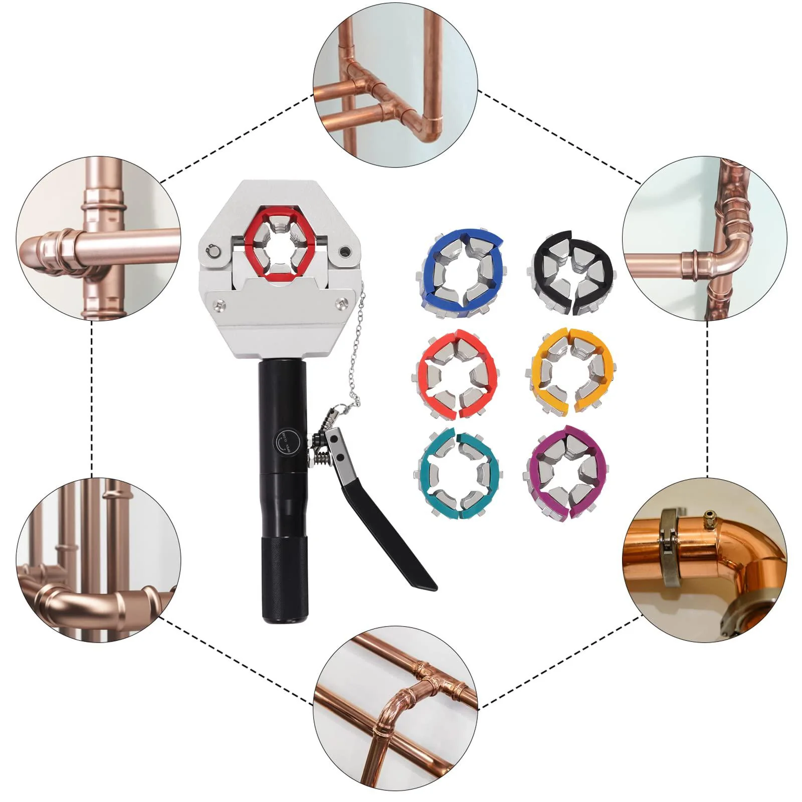 Ethedeal hydraulic crimper, manual ac hose crimper handheld 53hrc stamper hardness air conditioning repair tool for air conditioner ho
