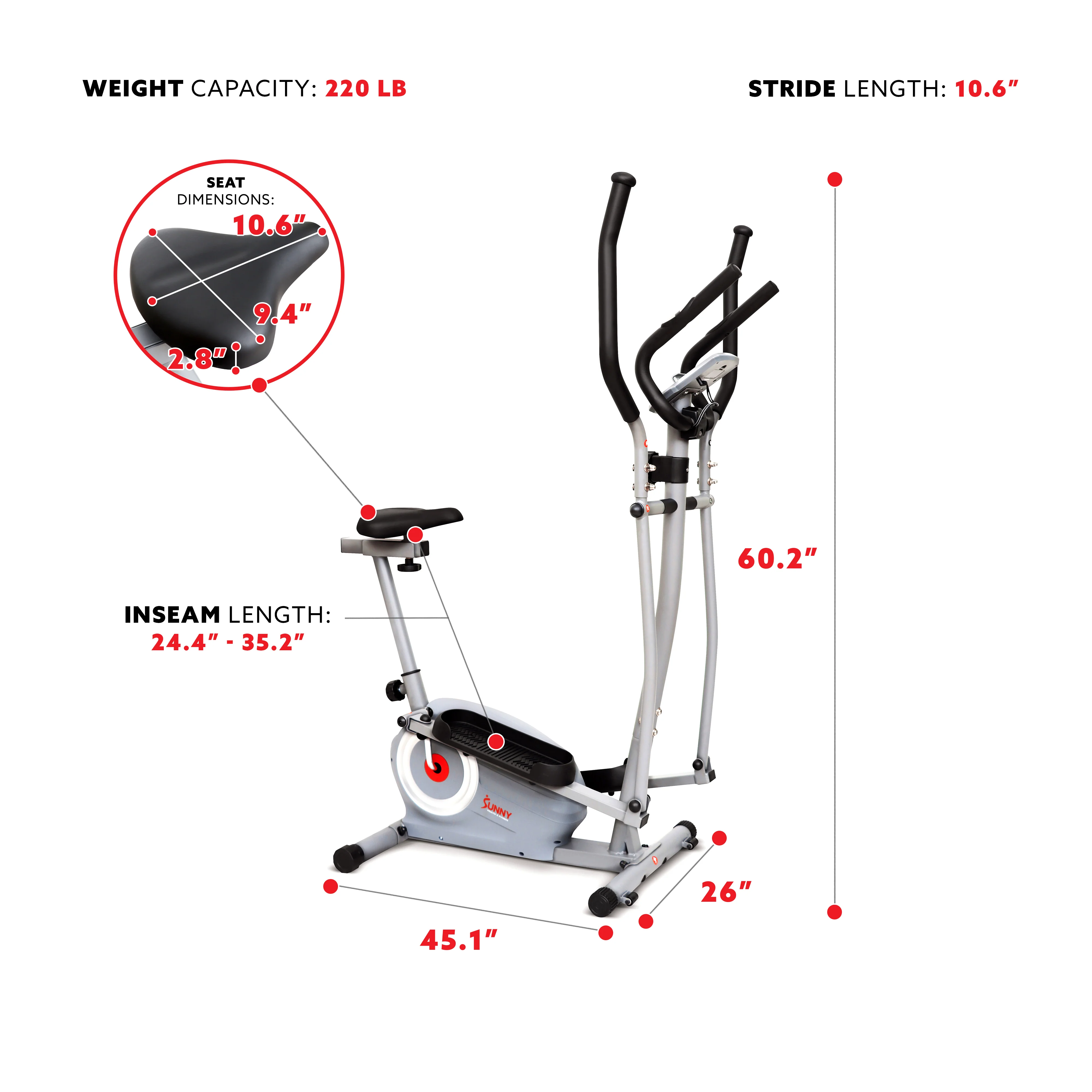 Sunny Health &a; Fitness Essential Interactive Series Seated Elliptical - SF-E322004