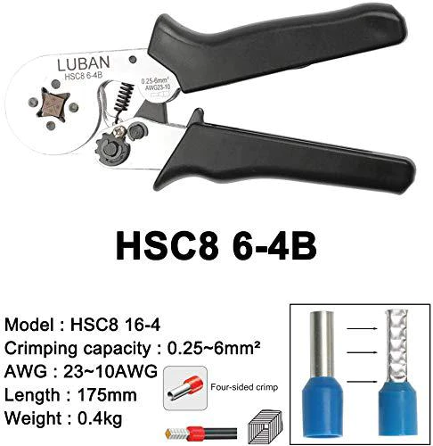 luban crimper plier hsc8 6-4b, self-adjustable ratcheting ferrule crimping pliers tool for wire end sleeves terminals square