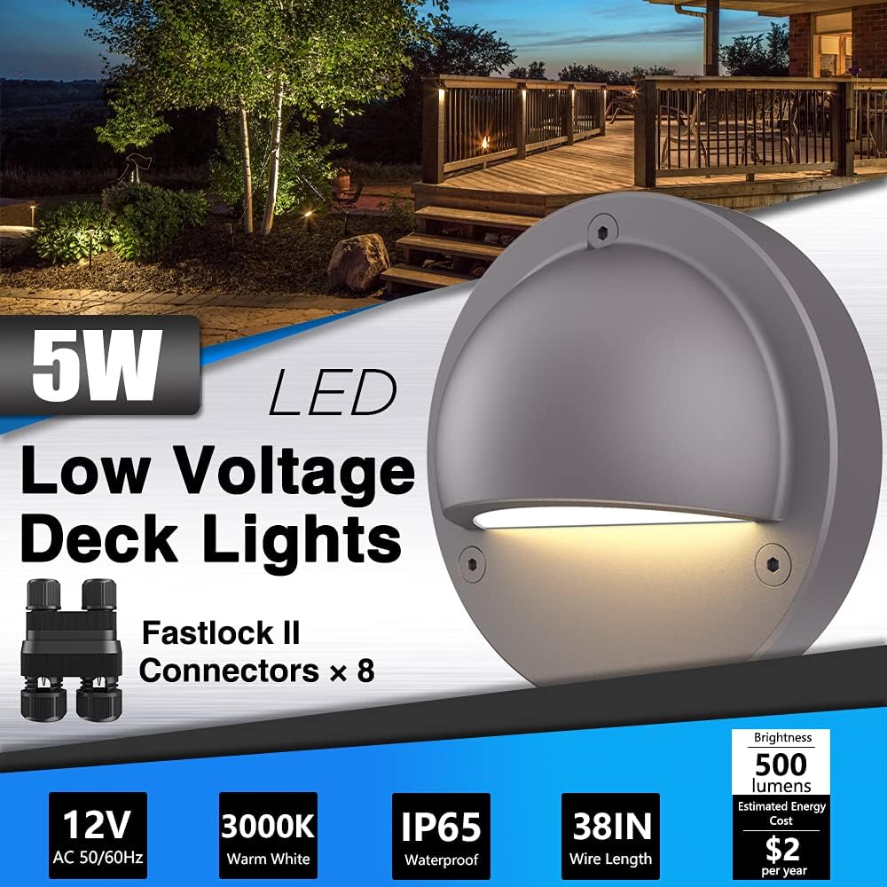 SUNVIE Low Voltage Deck Lights with Fastlock2 Wire Connector 5W LED Landscape Step Stair Lights Outdoor Accent Lighting Garden Post Fe
